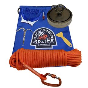 4,000 Pounds Combined Pull-Force - The 4000 Double Sided Classic Magnet Fishing Kit - Gloves, Rope, 1 Carabiner, Hook, Bag, Threadlocker, Scraper, and a Magnet in Saudi Arabia