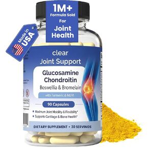 Clear Joint Support - Glucosamine Chondroitin MSM with Turmeric & Boswellia | 8-in-1 Formula | 90 Capsules (30-Day Supply) | Supports Knee, Hip & Back Health | Made in USA in Kuwait