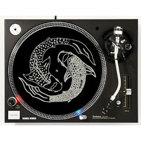 DJ Black And Cream Koi Fish #1 Japanese Scratch Pad 1200 Vinyl Memorabilia 12" inch Slip Mat Turntable Slipmat DJ Platter Pad x1 in Kuwait
