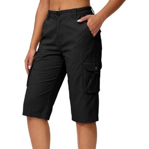 Cotton Capri Hiking Shorts Mid Rise Womens Cargo Shorts Casual Travel Outdoor Shorts with Multi-Pockets Elastic Waist in Kuwait