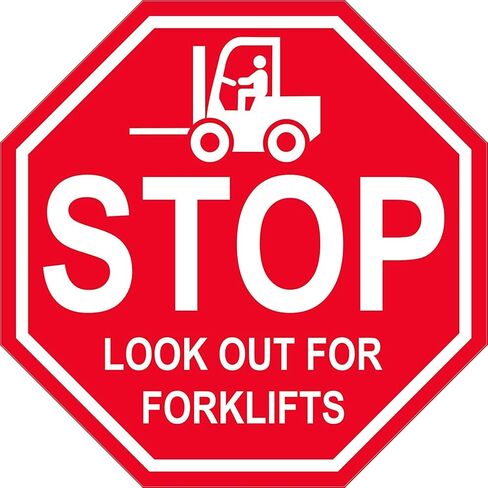 "Stop Look Out for Forklifts" - لافتة أرضية من الفينيل مغلفة من Graphical Warehouse - لافتات السلامة والأمن 5S، أداة الاتصال المرئي (18") in Kuwait