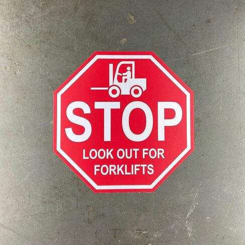 "Stop Look Out for Forklifts" - لافتة أرضية من الفينيل مغلفة من Graphical Warehouse - لافتات السلامة والأمن 5S، أداة الاتصال المرئي (18") in Kuwait