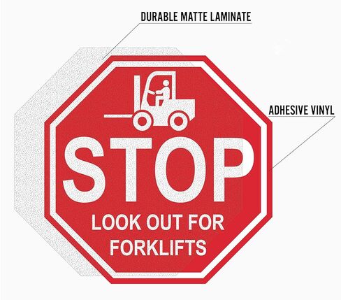 "Stop Look Out for Forklifts" - لافتة أرضية من الفينيل مغلفة من Graphical Warehouse - لافتات السلامة والأمن 5S، أداة الاتصال المرئي (18") in Kuwait