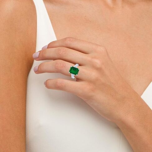 1-6 Carat 14K White Gold LAB GROWN Emerald and LAB GROWN Diamond Engagement Ring (1ct Center, AAAA Heirloom Quality) in Saudi Arabia