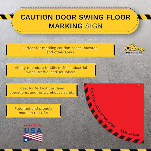 لافتة أرضية تحذيرية للباب من Mighty Line للسلامة، تحذير، شديد التحمل، قشر والصق، لاصق، جودة صناعية، عرض 91.44 سم، أحمر in Kuwait