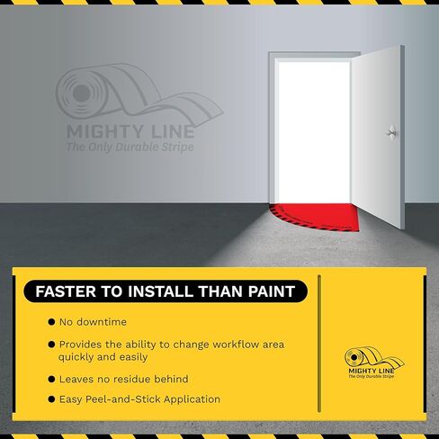 لافتة أرضية تحذيرية للباب من Mighty Line للسلامة، تحذير، شديد التحمل، قشر والصق، لاصق، جودة صناعية، عرض 91.44 سم، أحمر in Kuwait