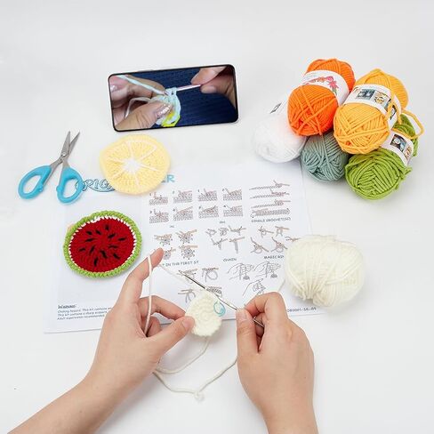 ORIGACH 4 Pcs Sunflower Coaster Crochet Start kit, Coaster Knitting Crochet Set for Beginners Adult, Complete Crochet Accessories Tools with Crochet Hooks, Yarn, Instruction and Video in Kuwait