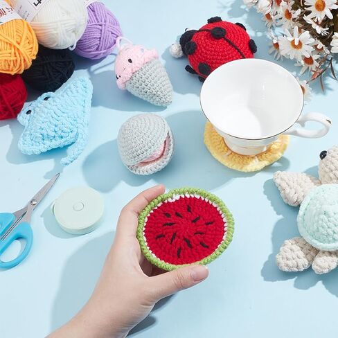 ORIGACH 4 Pcs Sunflower Coaster Crochet Start kit, Coaster Knitting Crochet Set for Beginners Adult, Complete Crochet Accessories Tools with Crochet Hooks, Yarn, Instruction and Video in Kuwait