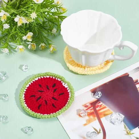 ORIGACH 4 Pcs Sunflower Coaster Crochet Start kit, Coaster Knitting Crochet Set for Beginners Adult, Complete Crochet Accessories Tools with Crochet Hooks, Yarn, Instruction and Video in Kuwait