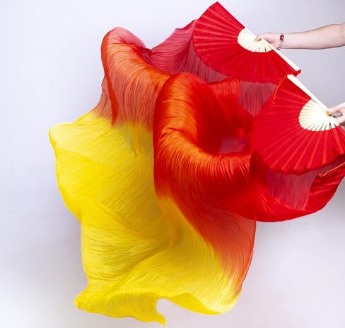 FJYIRI 1 Pair(Left+Right) Women Belly Dance Long Real Silk Fan Veils in Kuwait