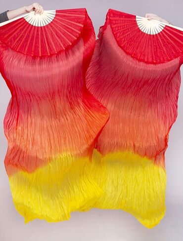 FJYIRI 1 Pair(Left+Right) Women Belly Dance Long Real Silk Fan Veils in Kuwait
