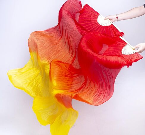 FJYIRI 1 Pair(Left+Right) Women Belly Dance Long Real Silk Fan Veils in Kuwait