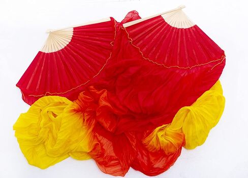 FJYIRI 1 Pair(Left+Right) Women Belly Dance Long Real Silk Fan Veils in Kuwait