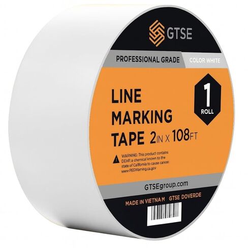 GTSE 2 inch x 108 ft White PVC Vinyl Floor Tape, Safety Marking Tape, 6 mil Thick, Suitable for Dance Floors, Gyms, Warehouses, Sports Facilities in Kuwait