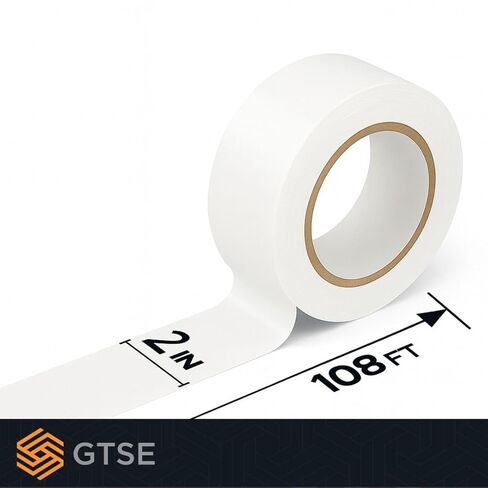 GTSE 2 inch x 108 ft White PVC Vinyl Floor Tape, Safety Marking Tape, 6 mil Thick, Suitable for Dance Floors, Gyms, Warehouses, Sports Facilities in Kuwait