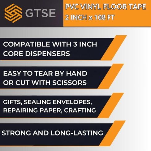 GTSE 2 inch x 108 ft White PVC Vinyl Floor Tape, Safety Marking Tape, 6 mil Thick, Suitable for Dance Floors, Gyms, Warehouses, Sports Facilities in Kuwait