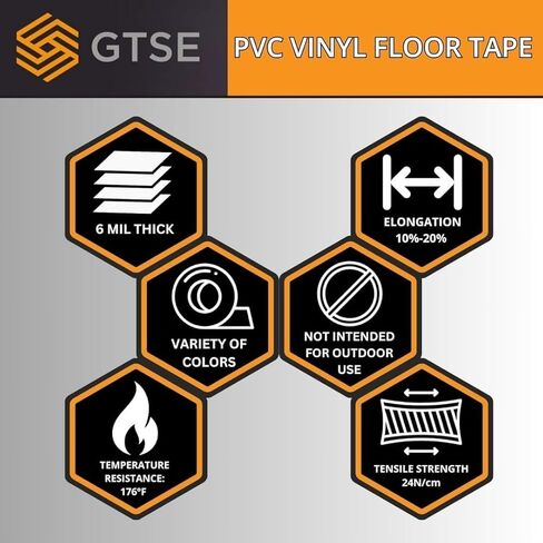 GTSE 2 inch x 108 ft White PVC Vinyl Floor Tape, Safety Marking Tape, 6 mil Thick, Suitable for Dance Floors, Gyms, Warehouses, Sports Facilities in Kuwait