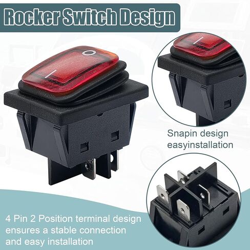 مفتاح الروك 4 دبوس 2 موضع تشغيل/إيقاف 30 أمبير 250 فولت/ 35 أمبير 125 فولت مفتاح الروك للقارب المقاوم للماء، مفتاح DPST فولت البحري يناسب المروحة الكهربائية، مضخة الهواء، ضاغط الهواء، هيكل السخان، ماكينة الصنفرة، إلخ. in Kuwait