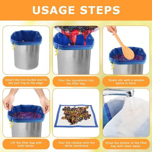 5 Pack 5 Gallon Filter Bags, 25-220 Micron Oxford Cloth All-Mesh Filter Bags with Color Coding System, Adjustable Drawstring Reusable Filter Bags for Fruit Juice Extraction, Soy Products, Home Kitchen in Kuwait