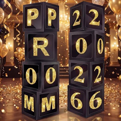 Sinmoe 8 PCS Decorations Decorations Prom Column 12 Inges Balloons Boxes Ster Senior Night Decorations Baloon Box for Indoor Outdoor Home Door Party (Black Gold) in Kuwait