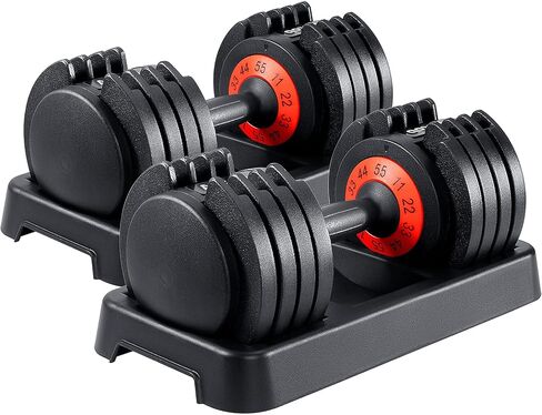 AOTOB 25/55 LBS Adjustable Dumbbell Set, Anti-Slip Fast Adjusting with Turning Handle, Adjustment for Men and Women, Weights Pair for Compact Home Gym Exercise Strength in Kuwait