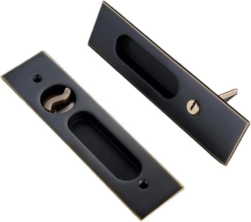 Brass Sliding Door Lock Push Pull Hidden Handle Interior Lockset with Keys 1Pcs(BC (Door 4.5-5.5cm)) in Saudi Arabia
