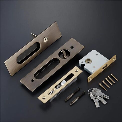 Brass Sliding Door Lock Push Pull Hidden Handle Interior Lockset with Keys 1Pcs(BC (Door 4.5-5.5cm)) in Saudi Arabia