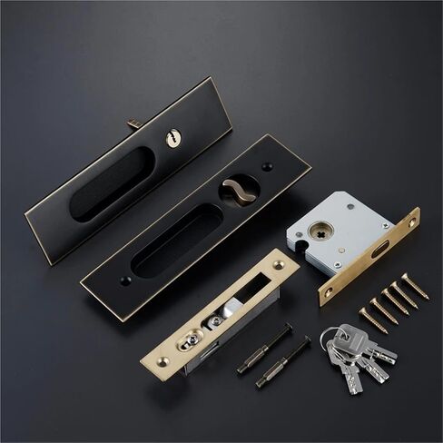 Brass Sliding Door Lock Push Pull Hidden Handle Interior Lockset with Keys 1Pcs(BC (Door 4.5-5.5cm)) in Saudi Arabia