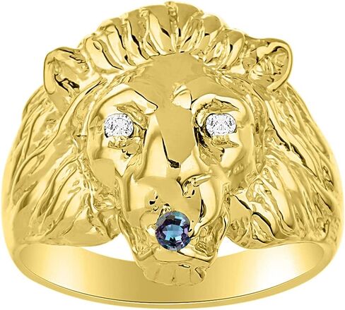 Rylos Men's Men's 14k Yellow Gold Lion Ring مع عيون الماس وحجر المواليد في الفم-حلقات مصممة ممتعة بأحجام 8-13 in Kuwait