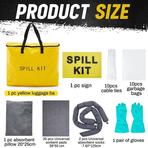 46 Pcs Universal Spill Kit Includes Storage Bag, Absorbent Pads, Socks, Gloves, and Accessories for Vehicles, Industrial, Restaurant Use, Emergency Response Chemical, Water, and More in Saudi Arabia