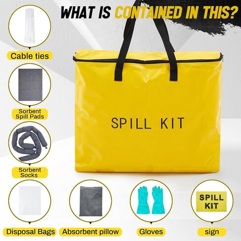 46 Pcs Universal Spill Kit Includes Storage Bag, Absorbent Pads, Socks, Gloves, and Accessories for Vehicles, Industrial, Restaurant Use, Emergency Response Chemical, Water, and More in Saudi Arabia