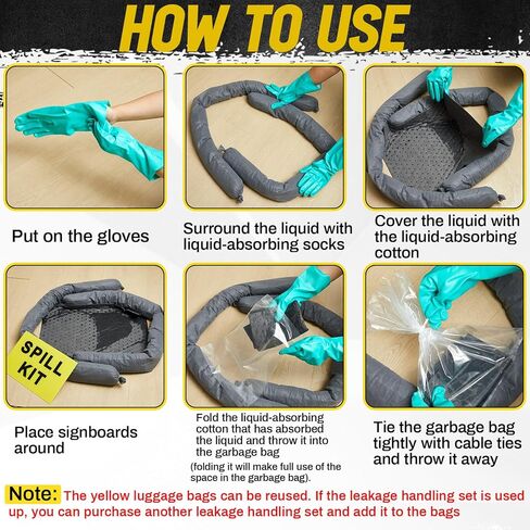 46 Pcs Universal Spill Kit Includes Storage Bag, Absorbent Pads, Socks, Gloves, and Accessories for Vehicles, Industrial, Restaurant Use, Emergency Response Chemical, Water, and More in Saudi Arabia