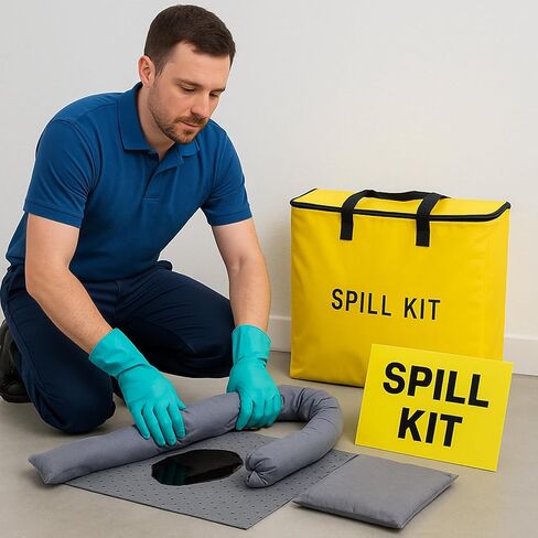 46 Pcs Universal Spill Kit Includes Storage Bag, Absorbent Pads, Socks, Gloves, and Accessories for Vehicles, Industrial, Restaurant Use, Emergency Response Chemical, Water, and More in Saudi Arabia