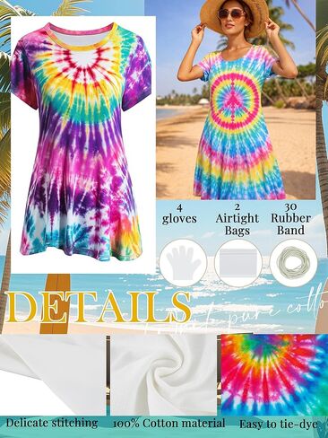 Silkfly White Cotton Dress Shirt for Tie Dye Plus Size Shirt Dresses DIY Items to Tie Dye Women Girls Tie Dye DIY Kit(XX-Large) in Kuwait