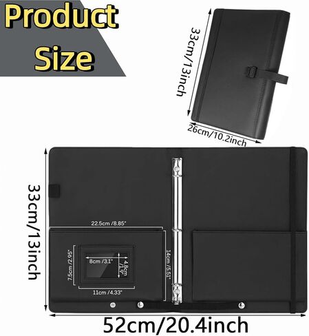 مجلد موسيقى ورقة فضفاضة مع 3 حلقات (13 بوصة × 10.2 بوصة)، مجلد موسيقى جوقة من جلد البولي يوريثان، مع حزام يد وحزام ثابت، مناسب للعروض المسرحية، ولعب البيانو، والجوقة (أسود) in Kuwait