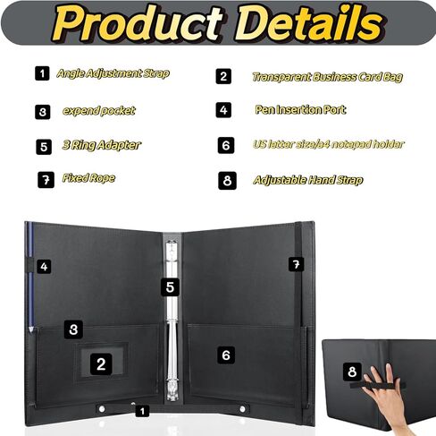 مجلد موسيقى ورقة فضفاضة مع 3 حلقات (13 بوصة × 10.2 بوصة)، مجلد موسيقى جوقة من جلد البولي يوريثان، مع حزام يد وحزام ثابت، مناسب للعروض المسرحية، ولعب البيانو، والجوقة (أسود) in Kuwait