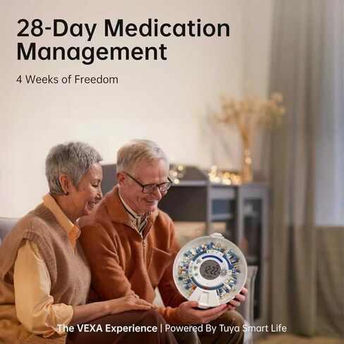 VEXA VitaMate 28 منظم حبوب الدواء الأوتوماتيكي الذكي مع تطبيق حصري تم تطويره ذاتيًا، إدارة الأدوية الشهرية 28 فتحة، تنبيهات صوتية متصلة بالتطبيق، سهولة التقليب للتوزيع للفيتامينات والأجهزة اللوحية in Kuwait