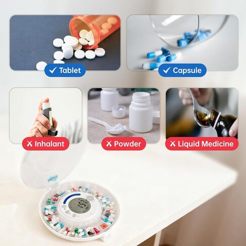 VEXA VitaMate 28 منظم حبوب الدواء الأوتوماتيكي الذكي مع تطبيق حصري تم تطويره ذاتيًا، إدارة الأدوية الشهرية 28 فتحة، تنبيهات صوتية متصلة بالتطبيق، سهولة التقليب للتوزيع للفيتامينات والأجهزة اللوحية in Kuwait