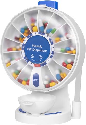 JULOS 14 Days Pill Organizer with Wall-Mounted or Standing Use for Elderly, Daily Large Pill Box with Easy Press Button, Pill Organizer for Medicine, Vitamin or Supplements, Blue in Saudi Arabia
