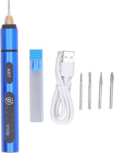 USB Rechargable Engraving Pen,Professional Mini Engraving Tool Kit - Silver Aluminum Alloy USB Rechargeable Electric Engraving Pen with 4 Heads for Accurate Crafting (Blue) in Kuwait