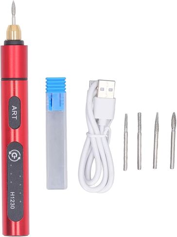 USB Rechargable Engraving Pen,Professional Mini Engraving Tool Kit - Silver Aluminum Alloy USB Rechargeable Electric Engraving Pen with 4 Heads for Accurate Crafting (Blue) in Saudi Arabia