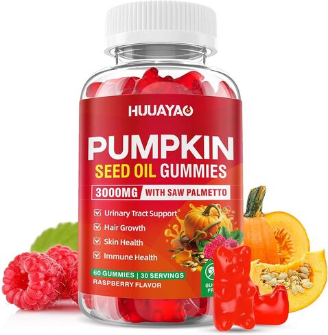 Pumpkin Seed Oil Gummies 3000MG, Organic Pumpkin Seed Oil with Saw Palmetto Supports Hair, Skin & Prostate Health High-Purity Extract for Women & Men, Raspberry Flavor, 60 Count in Saudi Arabia