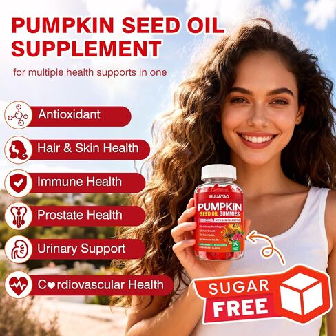 Pumpkin Seed Oil Gummies 3000MG, Organic Pumpkin Seed Oil with Saw Palmetto Supports Hair, Skin & Prostate Health High-Purity Extract for Women & Men, Raspberry Flavor, 60 Count in Saudi Arabia