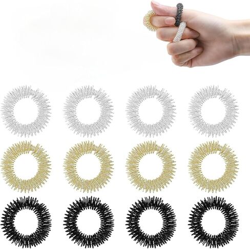 12-Piece Acupressure Ring, Finger Massage Ring Set for Stress Relief, Relaxation and Promote Blood Circulation, 30 mm, Fidget Ring (Gold/Silver/Black) in Saudi Arabia