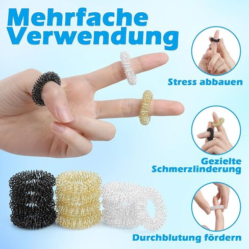 12-Piece Acupressure Ring, Finger Massage Ring Set for Stress Relief, Relaxation and Promote Blood Circulation, 30 mm, Fidget Ring (Gold/Silver/Black) in Saudi Arabia