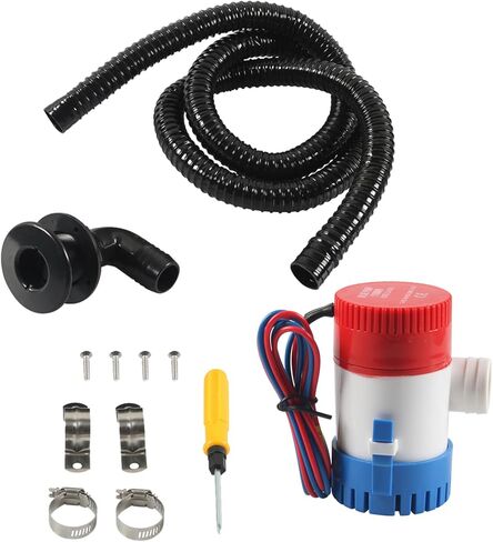12v 1100 Gallons/Hour Marine Bilge Pump Kit, Includes 1-1/8" Diameter Bilge Pump, 6.5' Hose, 2 Stainless Steel Hose Clamps, And Hull Penetration Fitting. Suitable for Fishing Boats, Speedboa in Kuwait