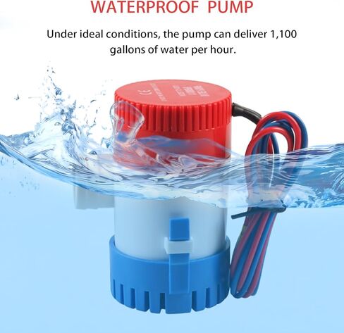 12v 1100 Gallons/Hour Marine Bilge Pump Kit, Includes 1-1/8" Diameter Bilge Pump, 6.5' Hose, 2 Stainless Steel Hose Clamps, And Hull Penetration Fitting. Suitable for Fishing Boats, Speedboa in Kuwait