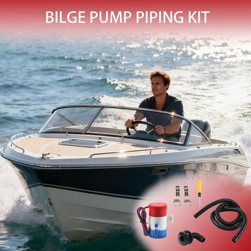 12v 1100 Gallons/Hour Marine Bilge Pump Kit, Includes 1-1/8" Diameter Bilge Pump, 6.5' Hose, 2 Stainless Steel Hose Clamps, And Hull Penetration Fitting. Suitable for Fishing Boats, Speedboa in Kuwait