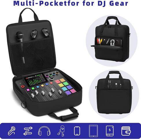حقيبة Gig لوحدة التحكم DJ، حقيبة سفر مبطنة من النايلون مع حزام قابل للإزالة - متوافقة مع Rodecaster Pro II، TC Helicon GoXLR، MG10XU 10 Channel Mixer Board (15.4 بوصة × 15 بوصة × 5.1 بوصة) in Kuwait