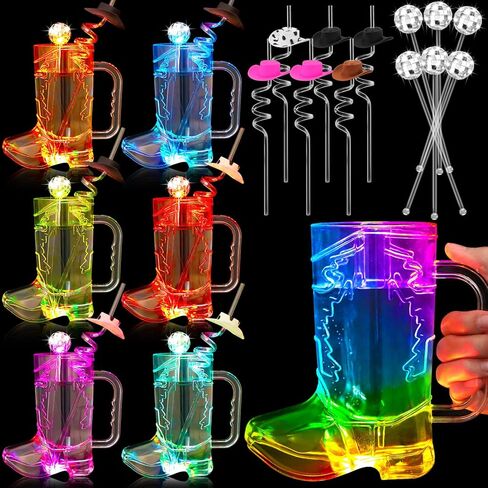 36 مجموعات LED COWBOY BOOT CUPS 17 OZ بما في ذلك 12 أكواب مشروب رعاة البقر 12 HAT Straws 12 مرآة DISCO BALL FIRDRERS للموضوع الغربي لحفلة عيد ميلاد البكالوريوس (LED ملونة) in Kuwait